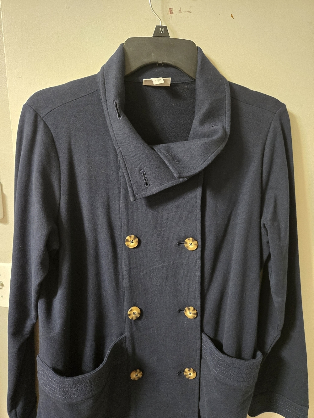 J. Jill Navy Double-Breasted Pea Coat with Tortoise Buttons - Picture 5 of 5
